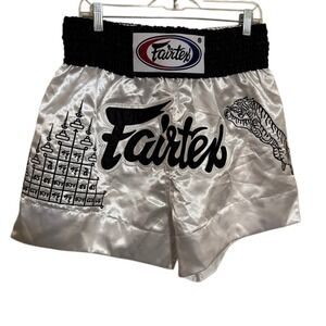 Fairtex Muay Thai fighter Shorts Mens Large sports MMA white embroidered tiger